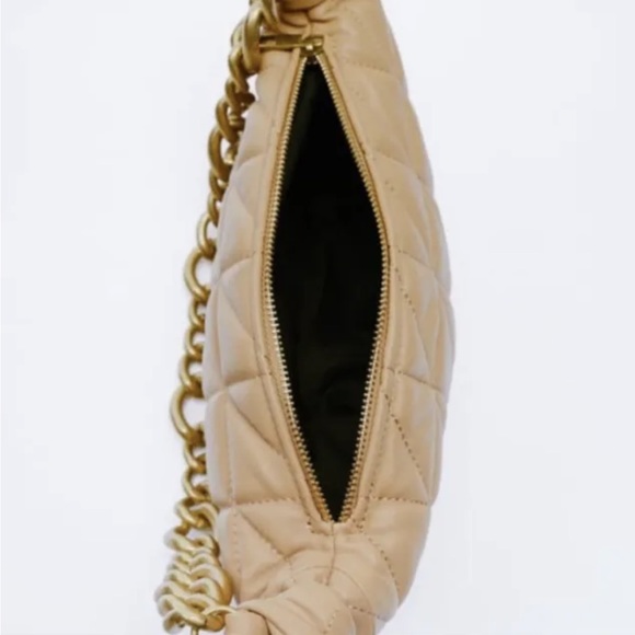 ✨ZARA✨Tan Leather Quilted Chain Strap Shoulder Bag - Picture 5 of 8